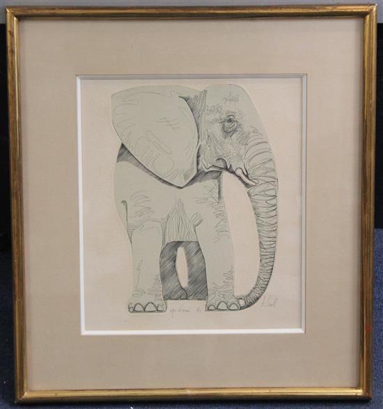 Abram Krol (1919-2001) Study of an elephant, 11 x 9.5in.